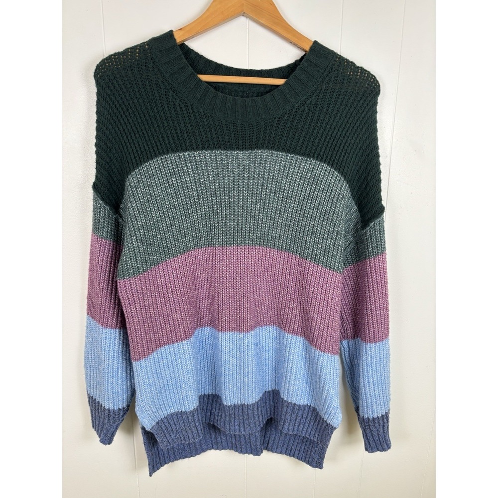 American Eagle Women Small Oversized Colorful Striped Knit Sweater Pink Blue